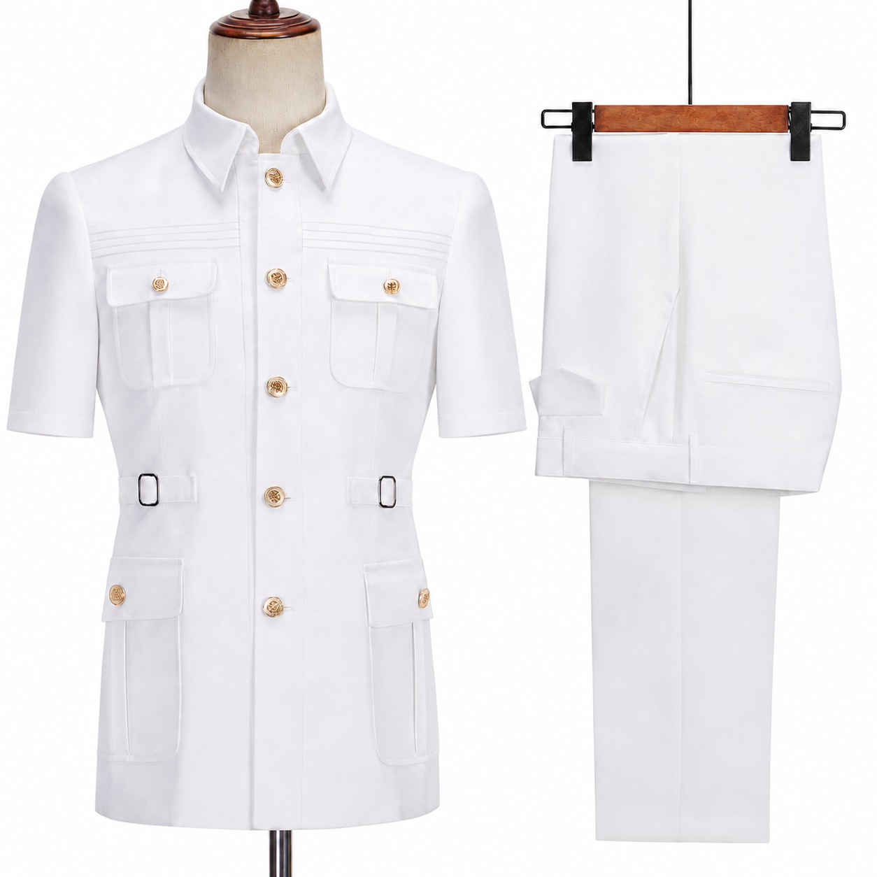 9ville Sovereign Alpine White Safari Suit Short Sleeve