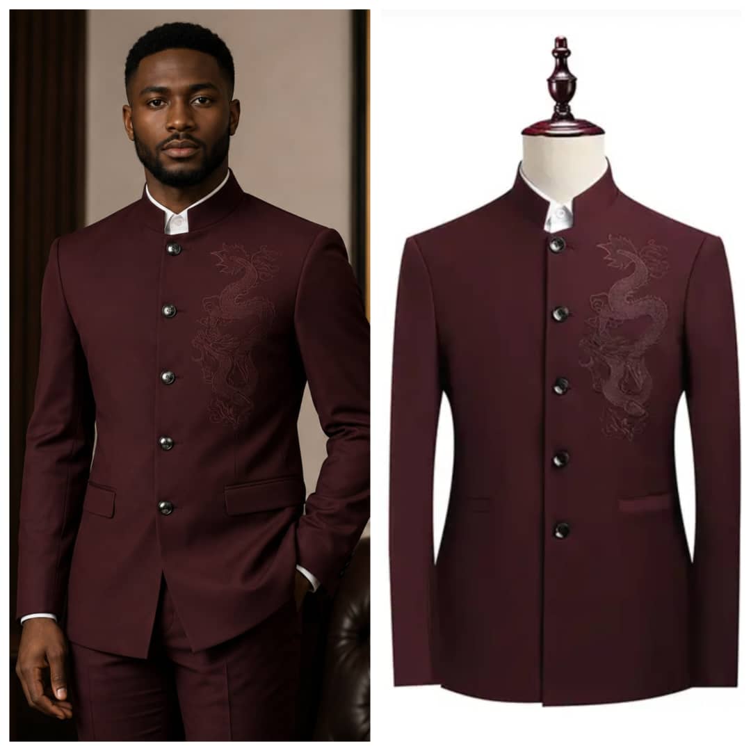 9ville Sovereign Crimson Dragon Mandarin Suit