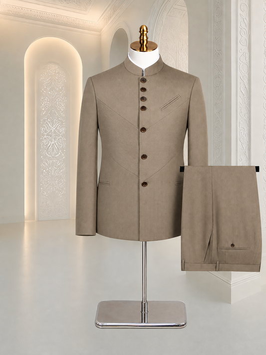 9ville Sovereign Sandstone Mandarin Collar Suit