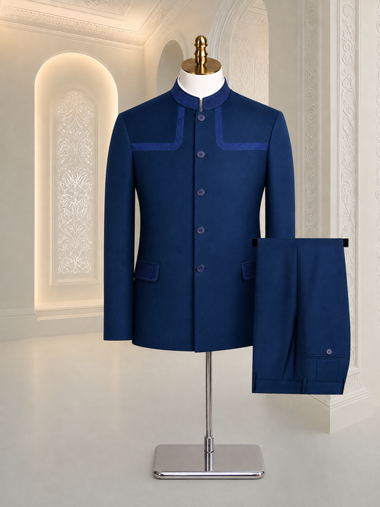 9ville Sovereign Royal Navy Mandarin Collar Suit