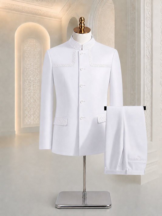 9ville Sovereign Ivory Mandarin Collar Suit