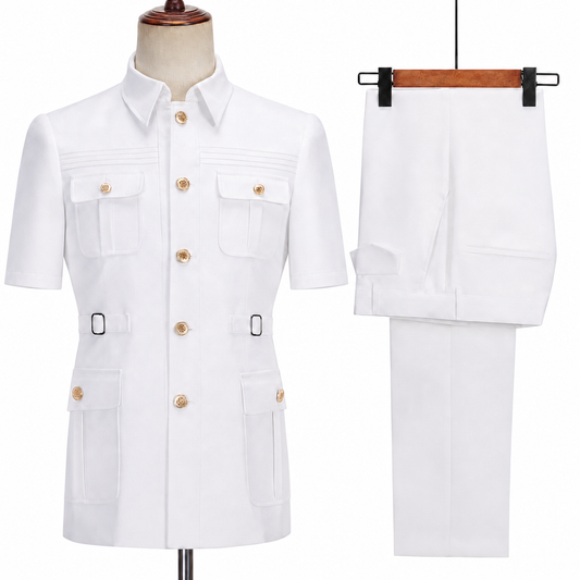 9ville Sovereign Alpine White Safari Suit Short Sleeve