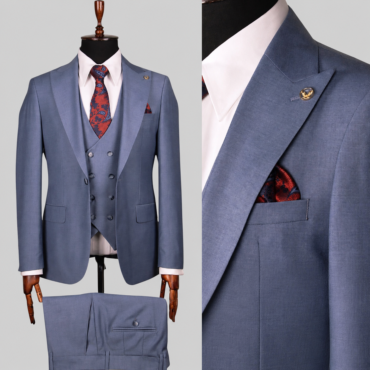Monaco Blue – 100% Wool Three-Piece Suit