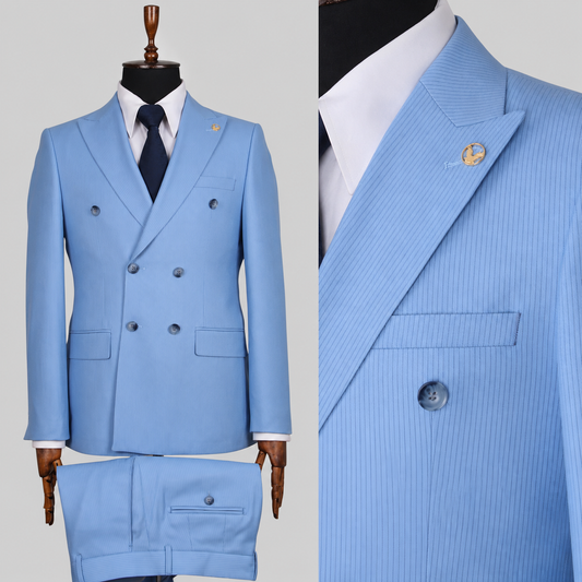 Oxford Sky – 100% Wool Pinstripe Double-Breasted Suit
