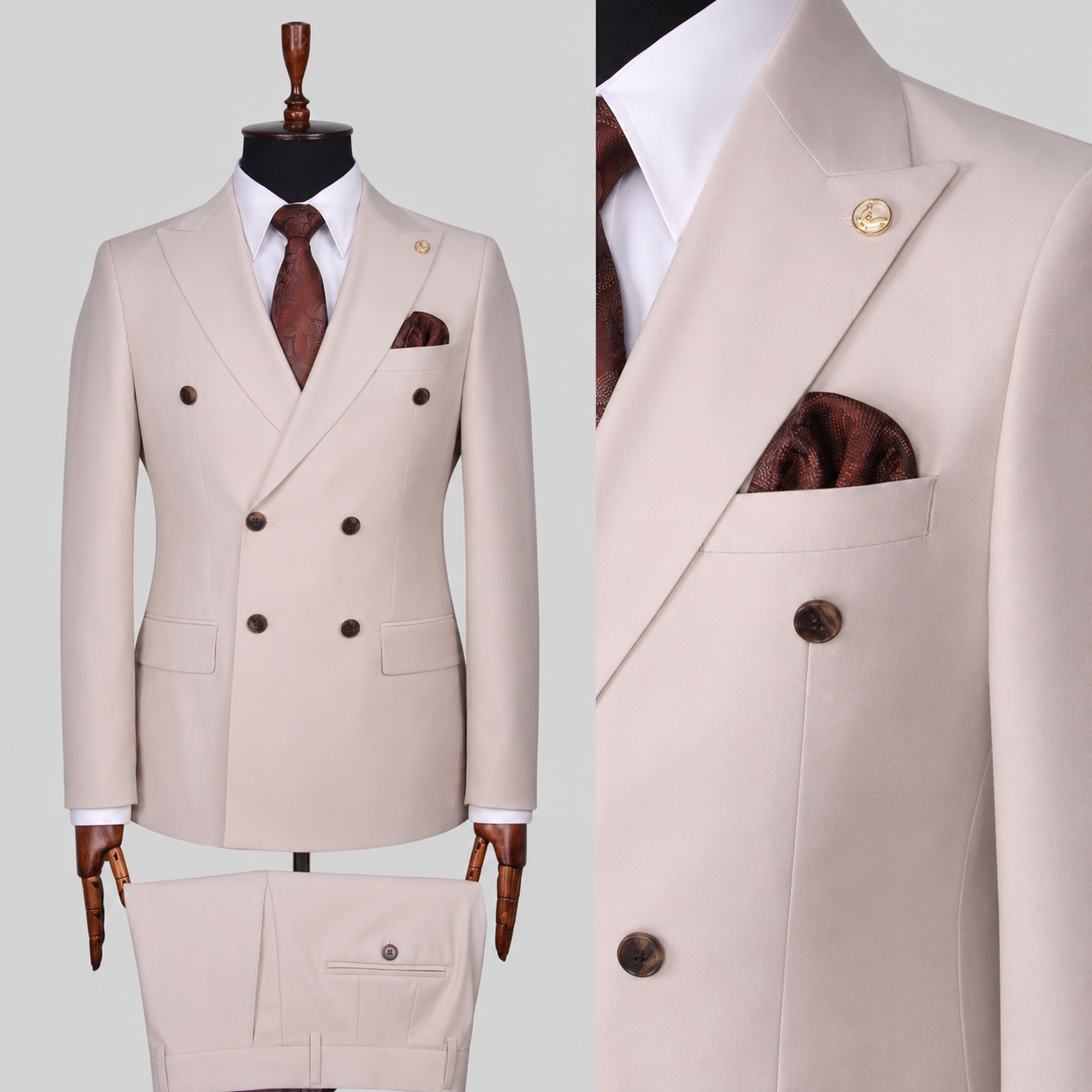 Champagne Royale – 100% Wool Double-Breasted Suit