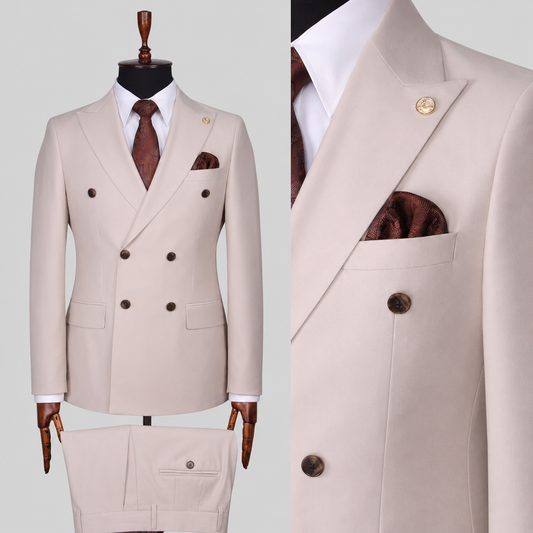 Champagne Royale – 100% Wool Double-Breasted Suit