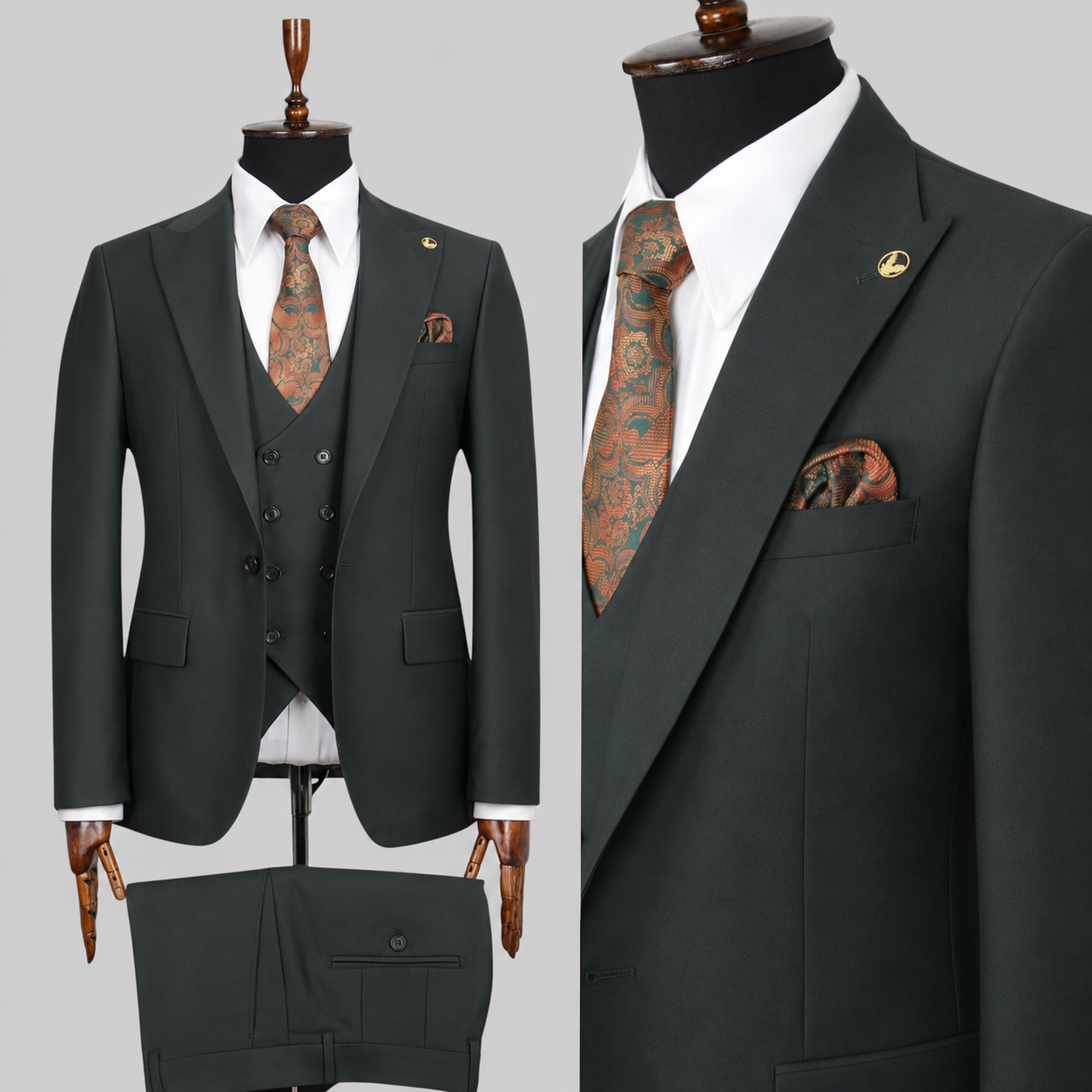 Heritage Emerald – 100% Wool Three-Piece Suit