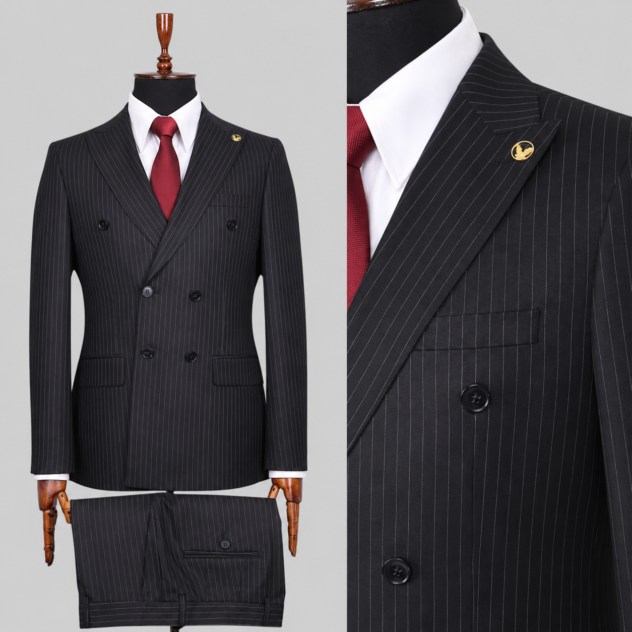 Wall Street Executive – 100% Wool Pinstripe Double-Breasted Suit