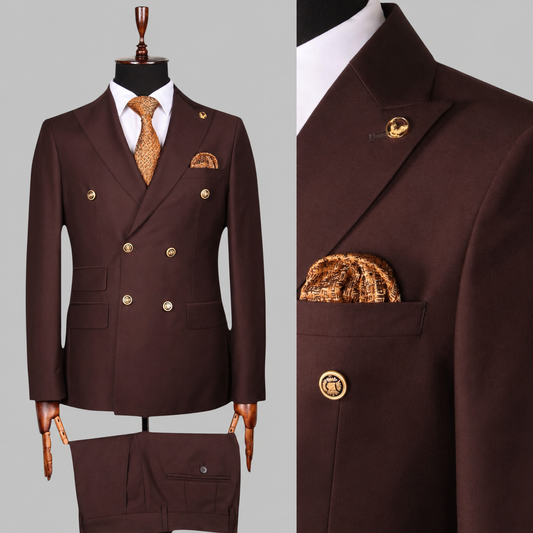 Imperial Mocha – 100% Wool Double-Breasted Suit