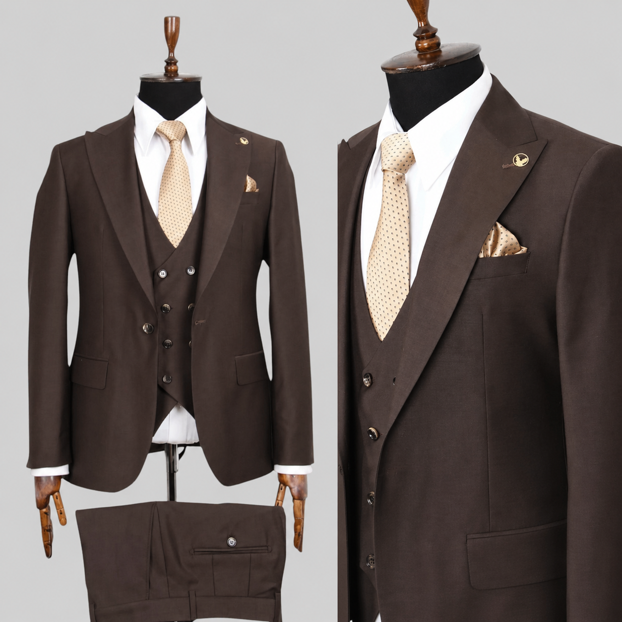 Royal Cocoa – 100% Wool Three-Piece Suit