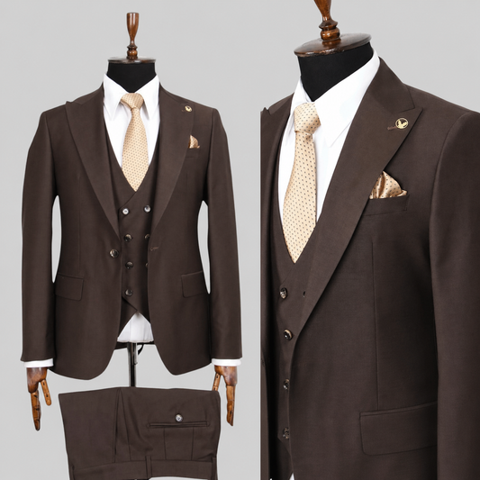 Royal Cocoa – 100% Wool Three-Piece Suit