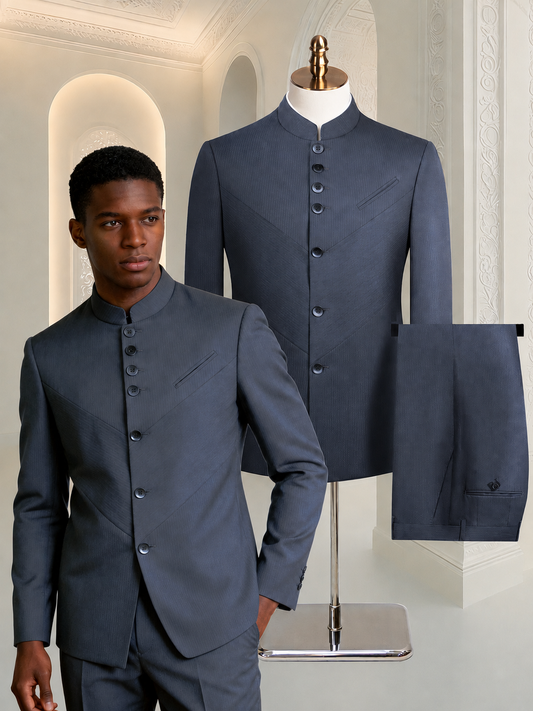 9ville Sovereign Slate Mandarin Collar Suit