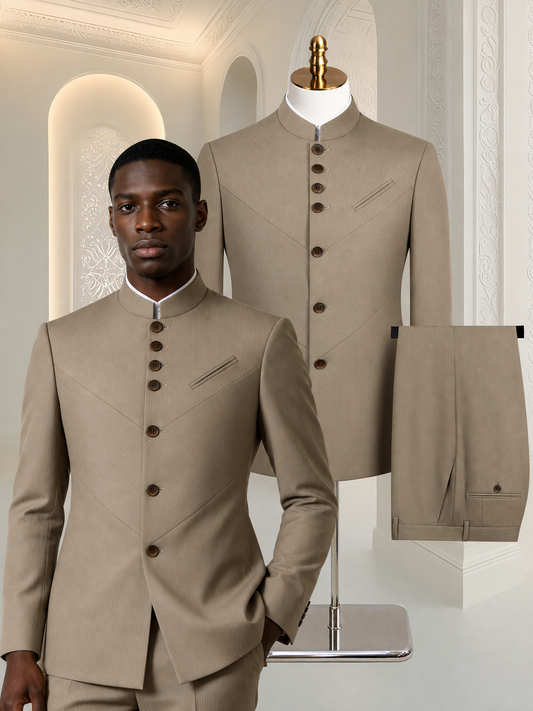 9ville Sovereign Sandstone Mandarin Collar Suit