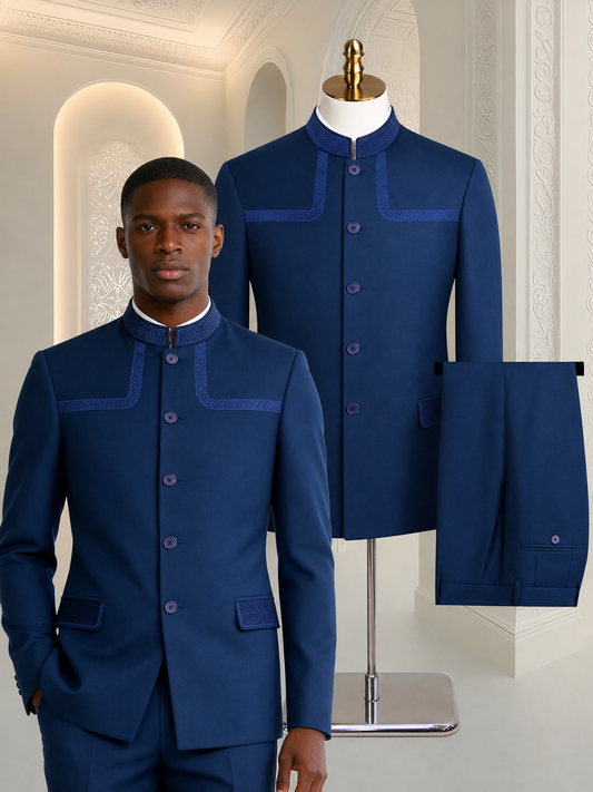 9ville Sovereign Royal Navy Mandarin Collar Suit