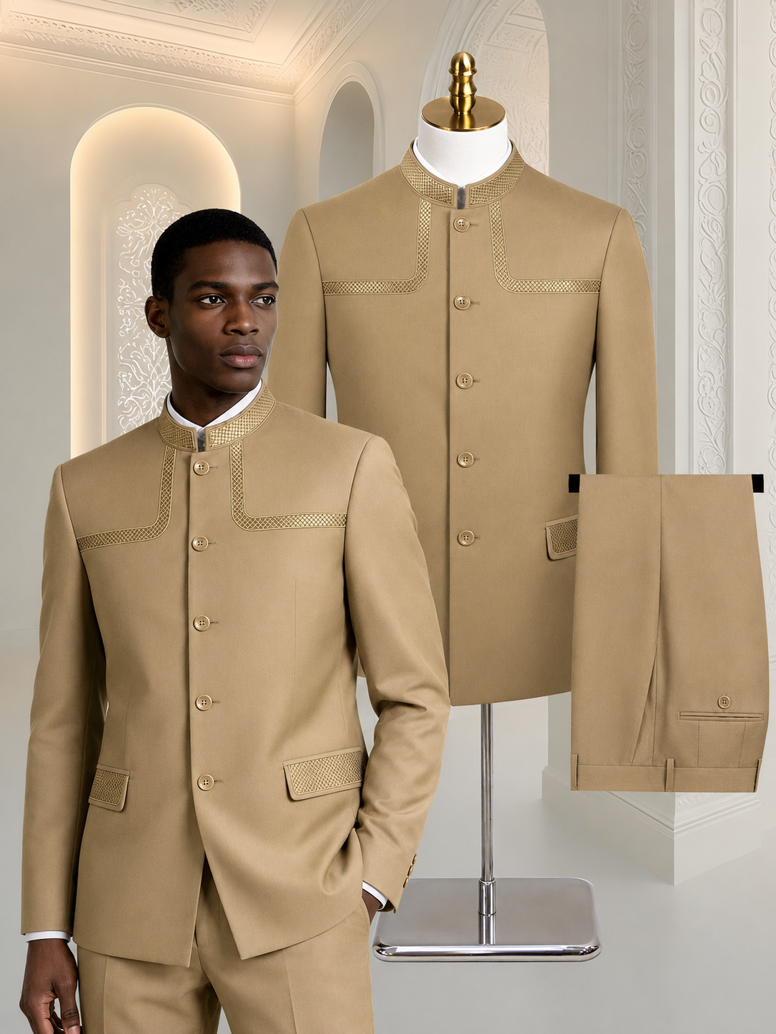 9ville Sovereign Sahara Mandarin Collar Suit