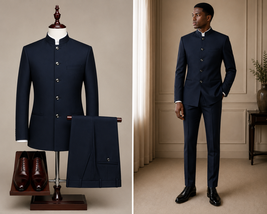 9ville Sovereign Midnight Mandarin Collar Suit