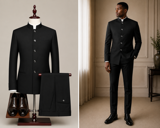 9ville Sovereign Onyx Mandarin Collar Suit