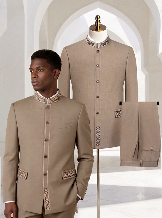 9ville Beaded Mandarin Collar Suit