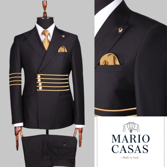Luxury Double-Breasted Suit with Gold Accents
