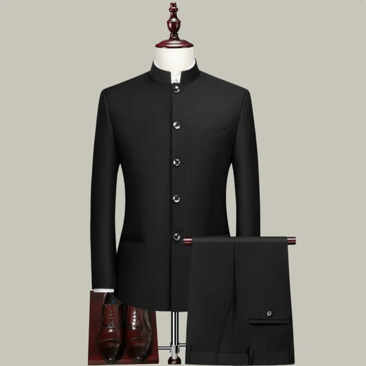 9ville Sovereign Onyx Mandarin Collar Suit