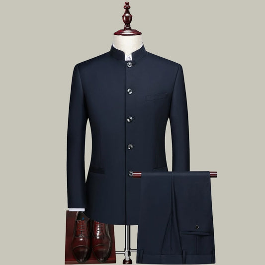 9ville Sovereign Midnight Mandarin Collar Suit