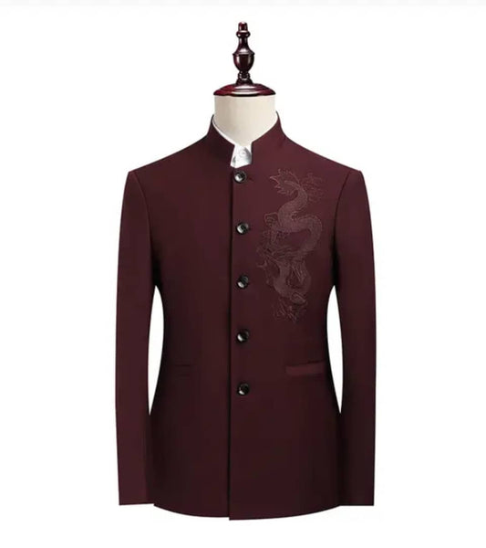 9ville Sovereign Crimson Dragon Mandarin Suit