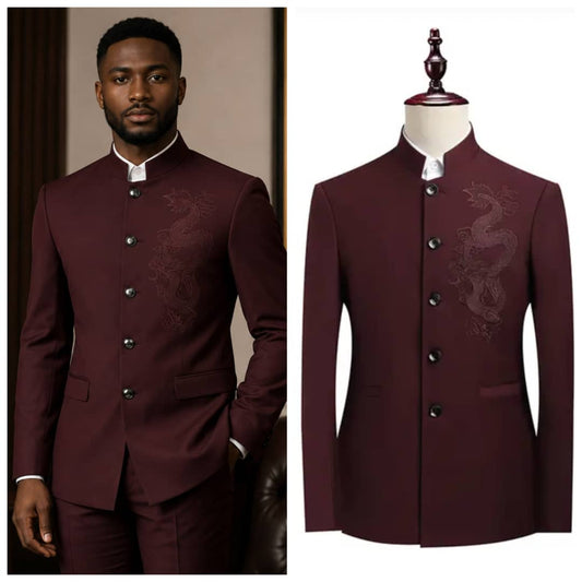 9ville Sovereign Crimson Dragon Mandarin Suit
