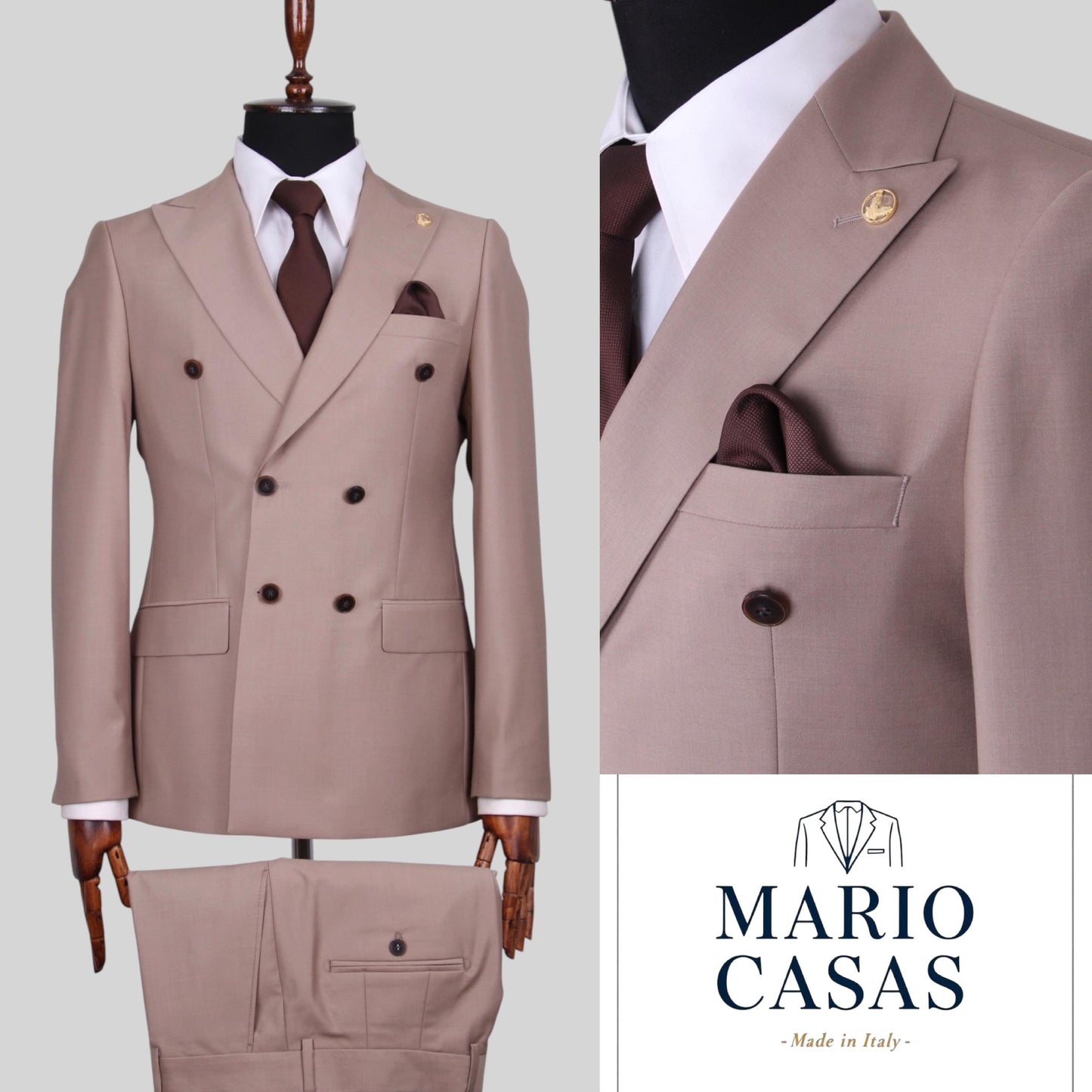 Imperial Espresso – 100% Wool Double-Breasted Suit