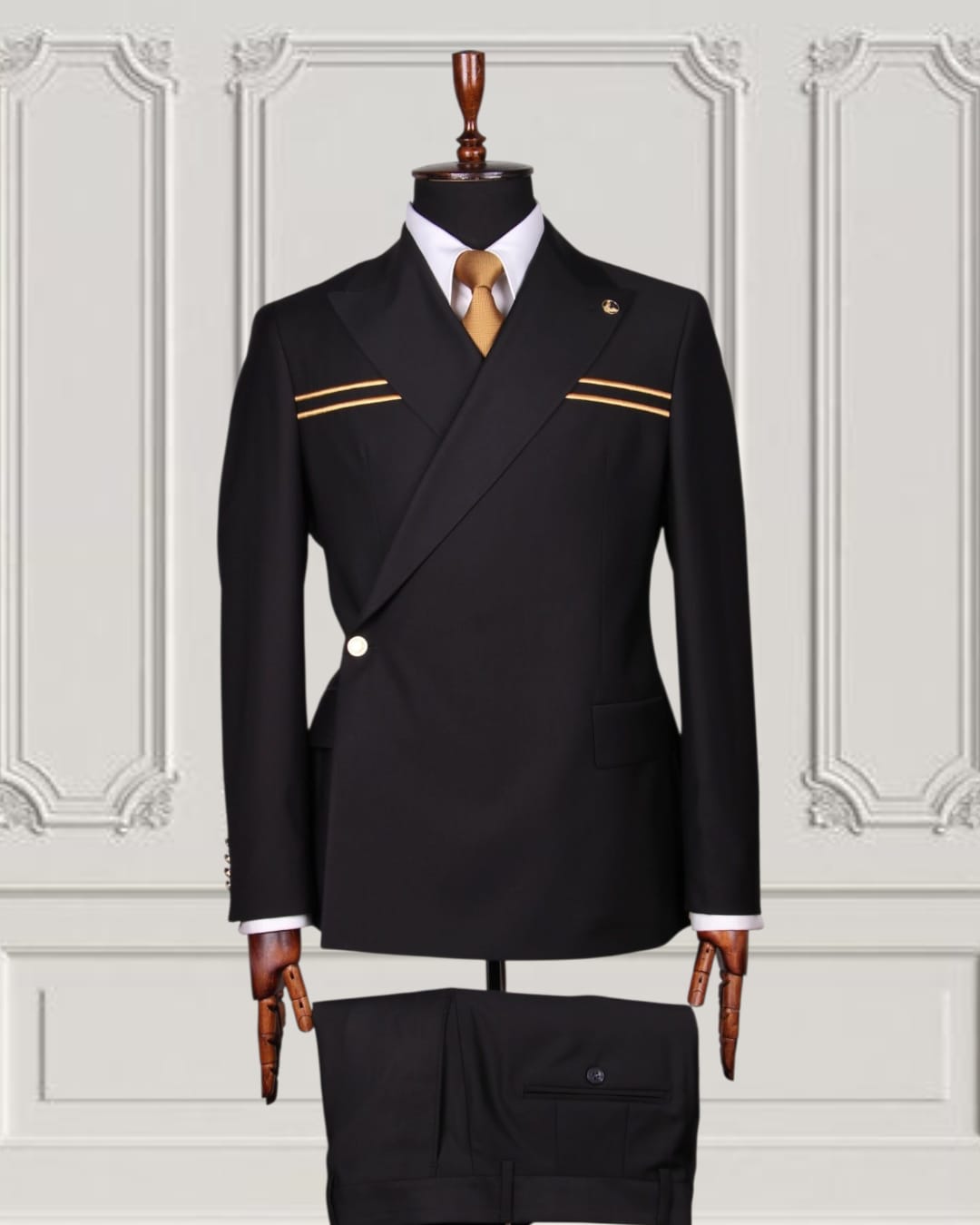 Luxury Double-Breasted Suit with Gold Accents