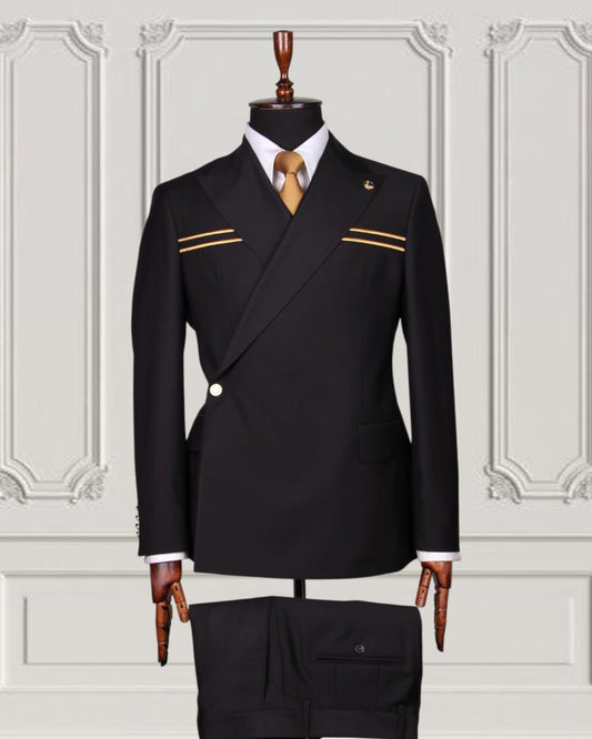 Luxury Double-Breasted Suit with Gold Accents